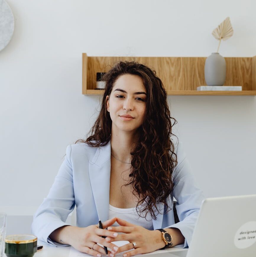 a businesswoman working inside an office