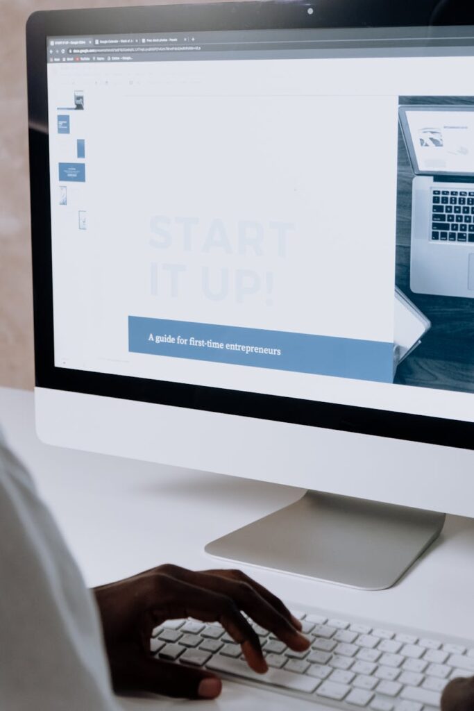 looking at a presentation on an imac